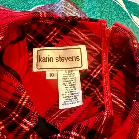 VINTAGE 80s 'Karin Stevens' tartan plaid, pleated, maxi dress w/ velvet bodice! - Picture 4 of 8